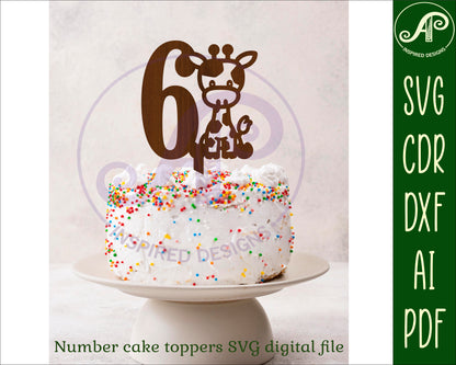 Cute giraffe number cake topper designs SVG / DXF / AI / PDF / CDR