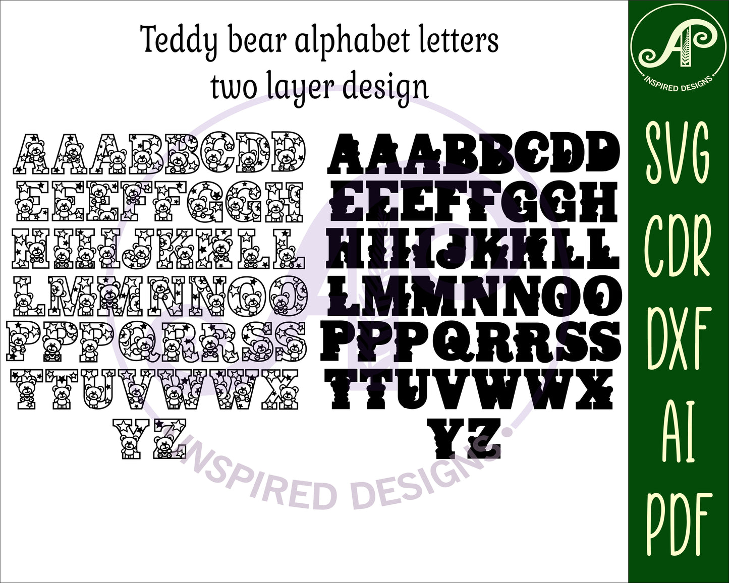 Teddy bear alphabet letter set. 49 letter options