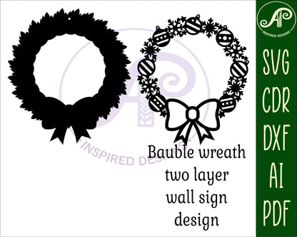 Two layer christmas wreath wall sign design SVG / DXF / AI / PDF / CDR