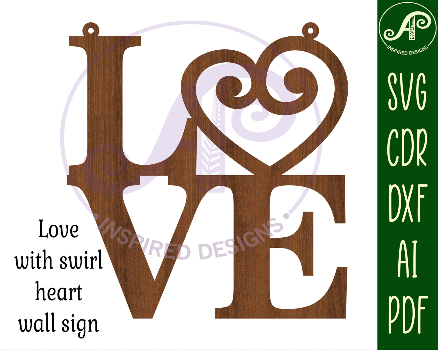 Love with swirl heart wall sign design SVG / DXF / AI / PDF / CDR