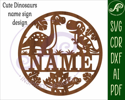 Cute Dinosaur name wall sign. SVG / DXF / AI / PDF / CDR