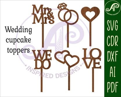 Wedding cupcake topper design SVG / DXF / AI / PDF / CDR