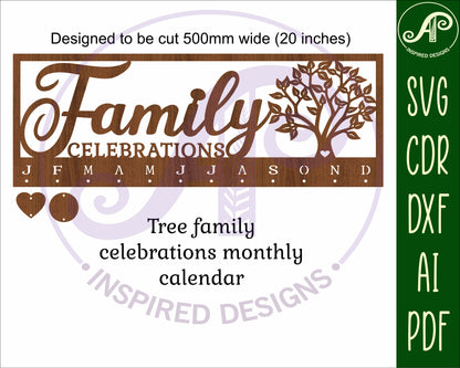 Family birthday calendar tree design  SVG / DXF / AI / PDF / CDR