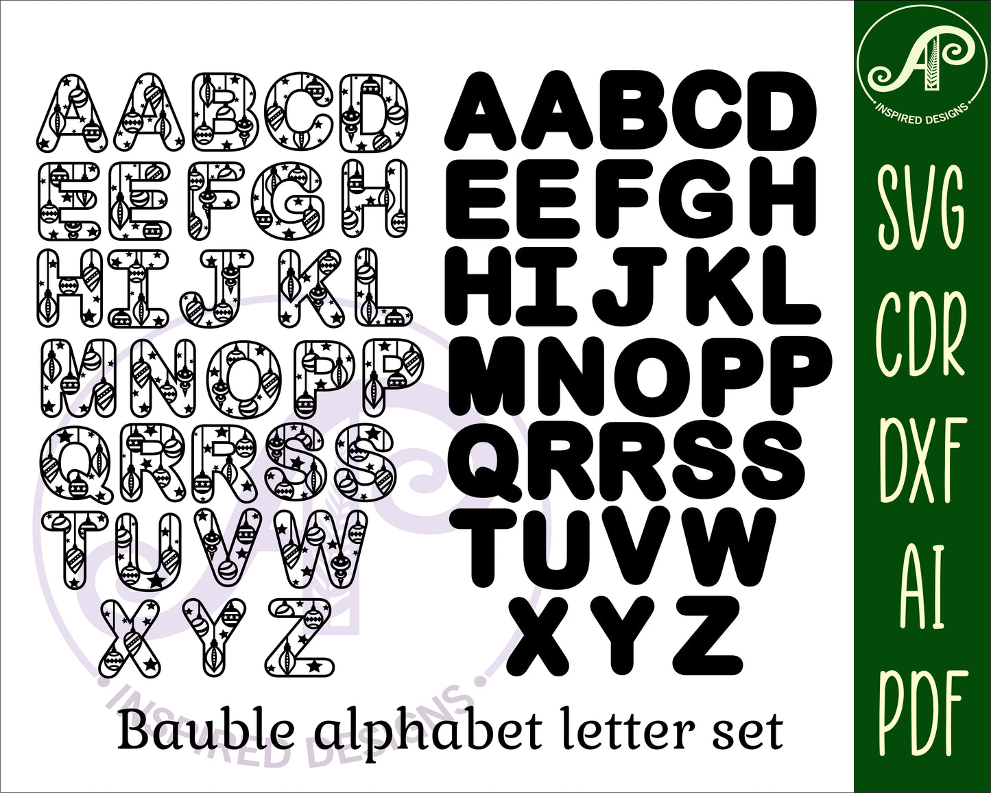 Christmas baubles alphabet letter set. 32 letter options