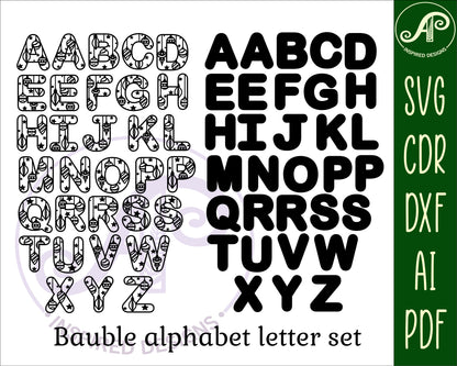 Christmas baubles alphabet letter set. 32 letter options