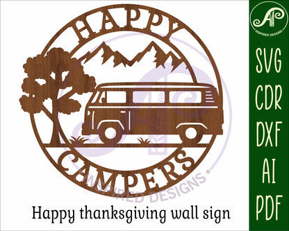 Happy campers vintage van wall sign design SVG / DXF / AI / PDF / CDR