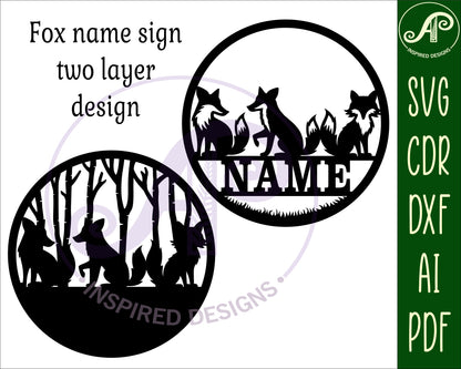 Two layer foxes name wall sign. SVG / DXF / AI / PDF / CDR