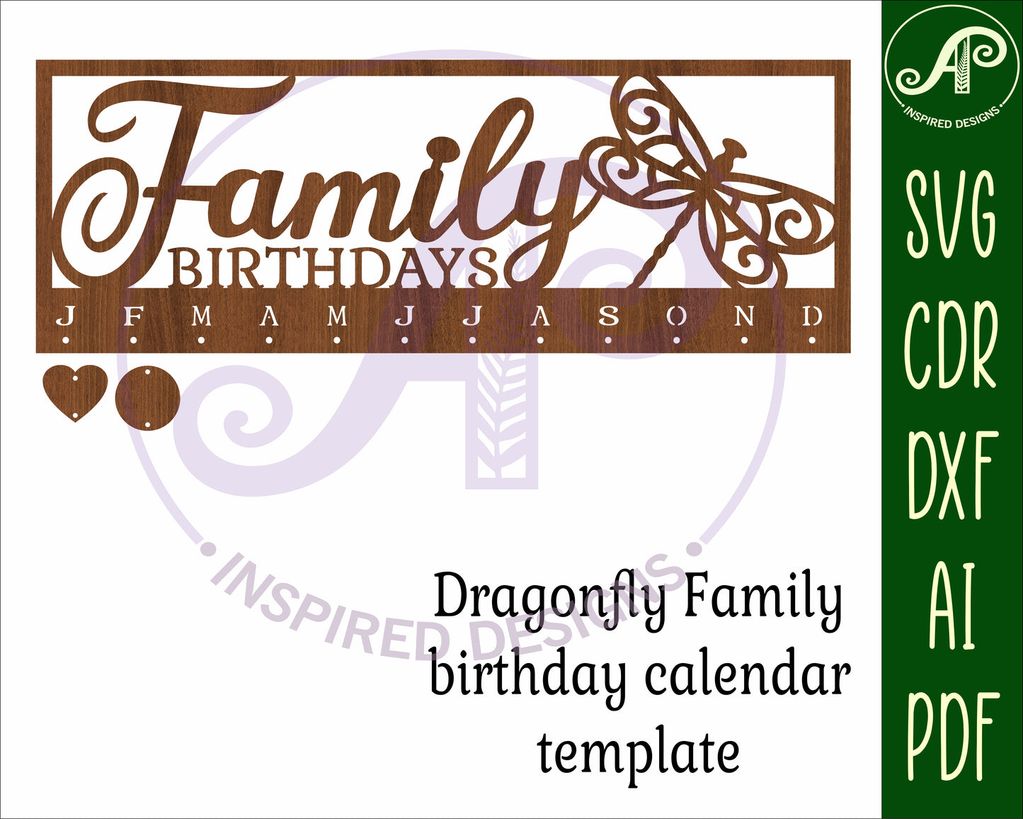 Family birthday calendar dragonfly design  SVG / DXF / AI / PDF / CDR