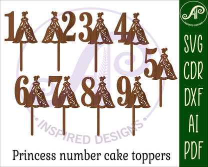 Princess number cake topper design SVG / DXF / AI / PDF / CDR