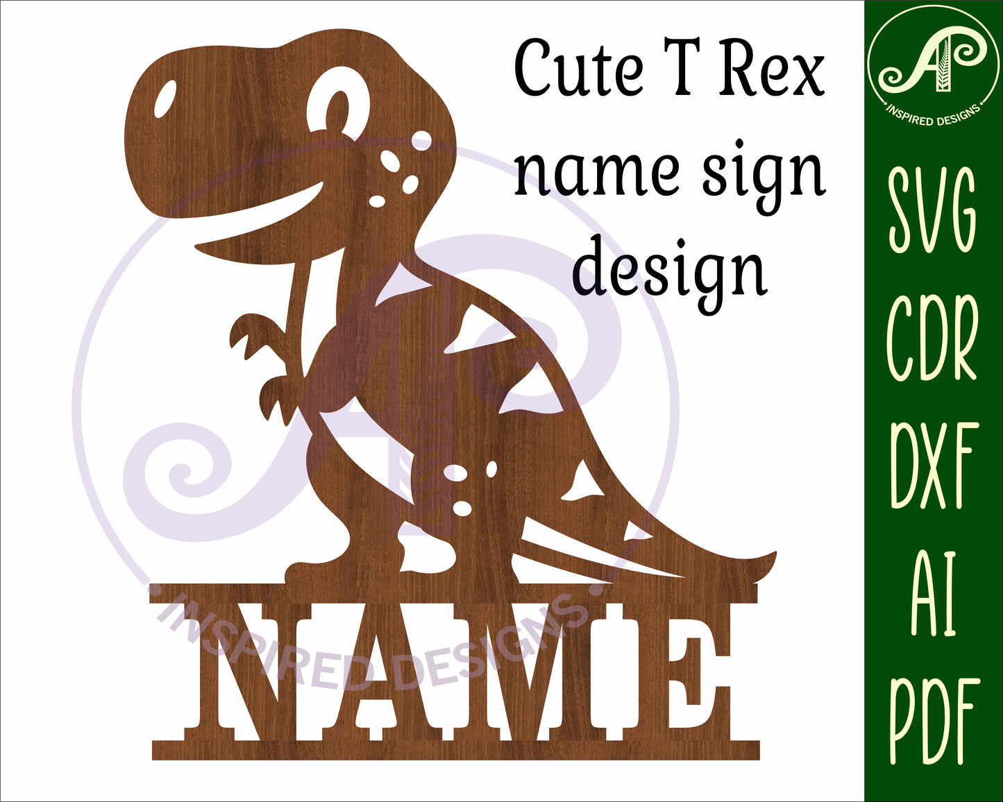 Cute T rex name sign SVG / DXF / AI / PDF / CDR