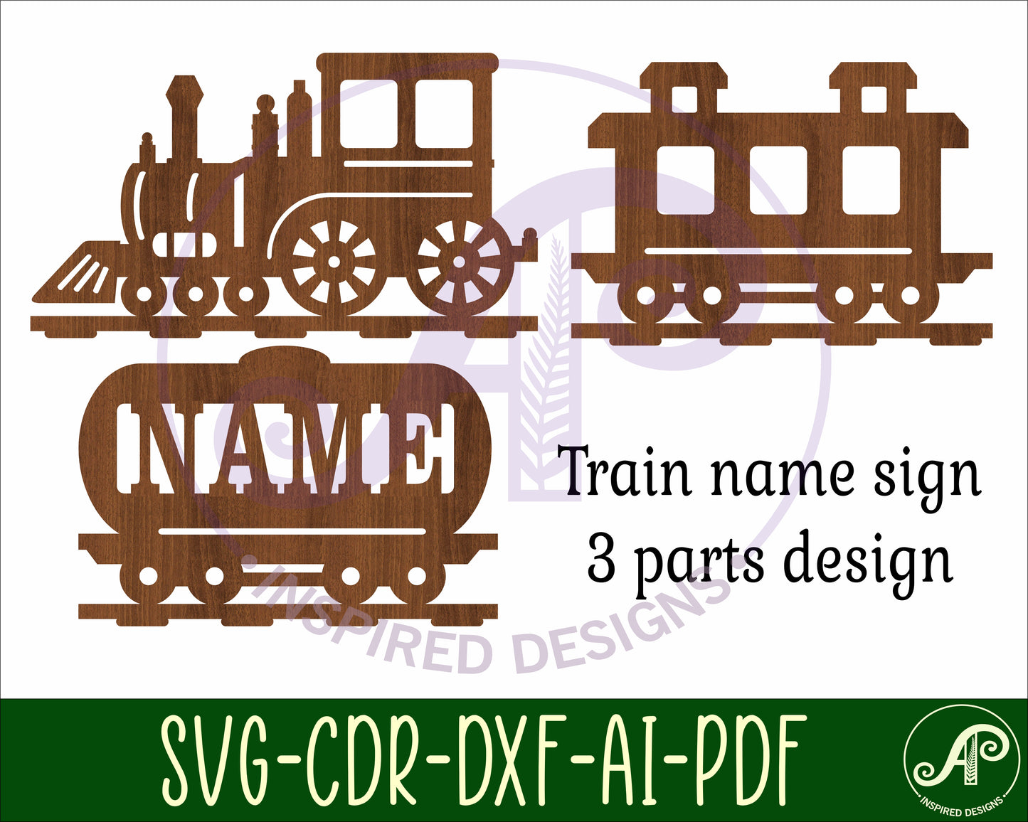 Train 3 part name wall sign. SVG / DXF / AI / PDF / CDR