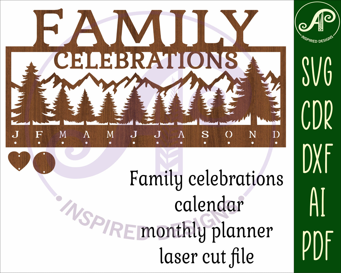 Family celebrations calendar forest design  SVG / DXF / AI / PDF / CDR