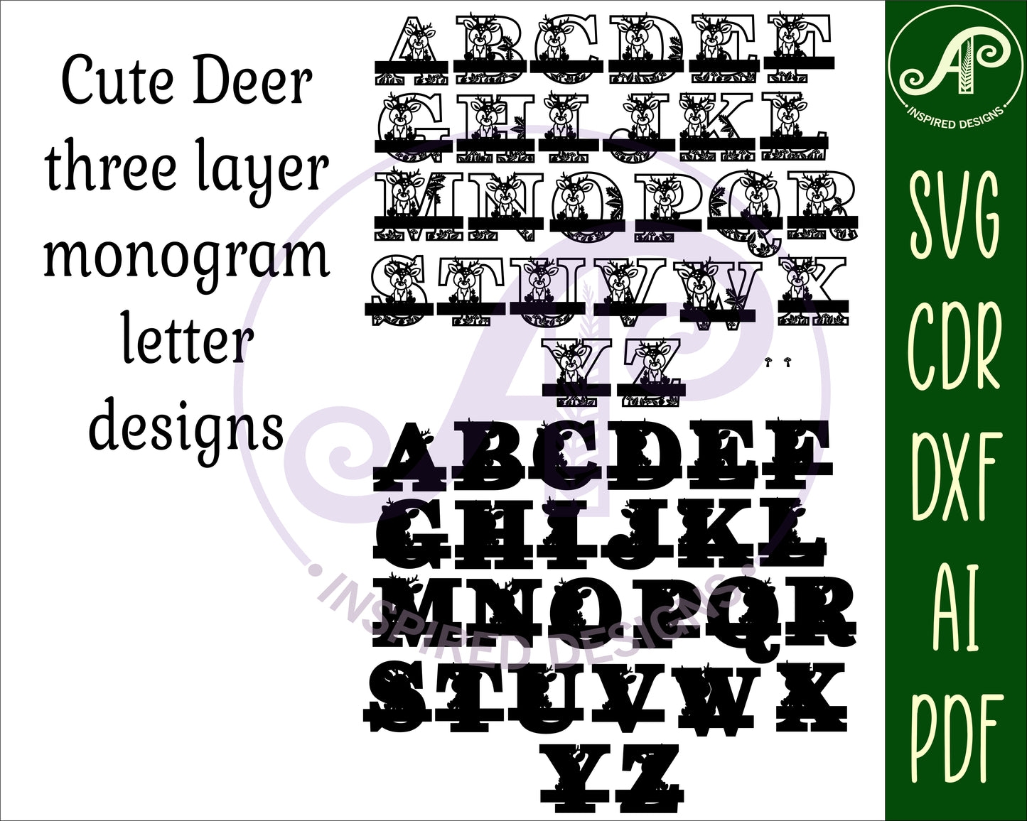 Deer layered monogram sign SVG / DXF / AI / PDF / CDR