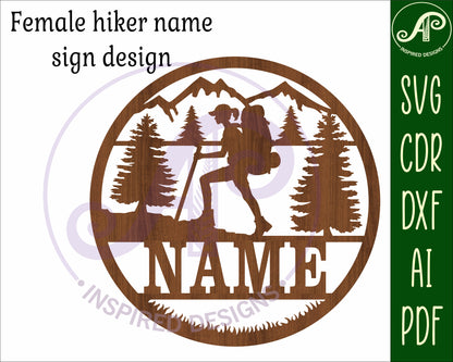 Hiker female  name wall sign. SVG / DXF / AI / PDF / CDR