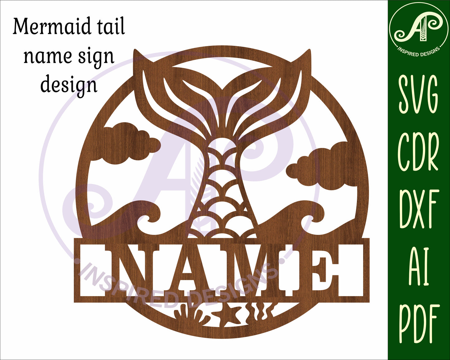 Mermaid tail name wall sign. SVG / DXF / AI / PDF / CDR