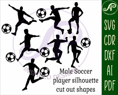 Soccer male players designs, 7 silhouette shapes