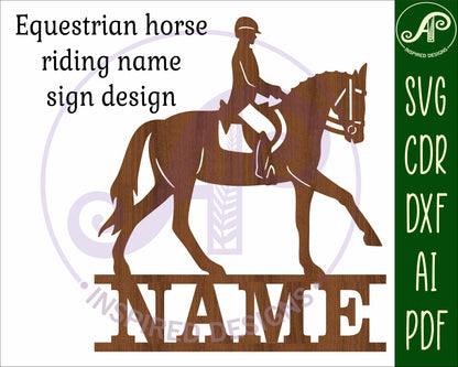 Horse rider equestrian design shape name sign SVG / DXF / AI / PDF / CDR