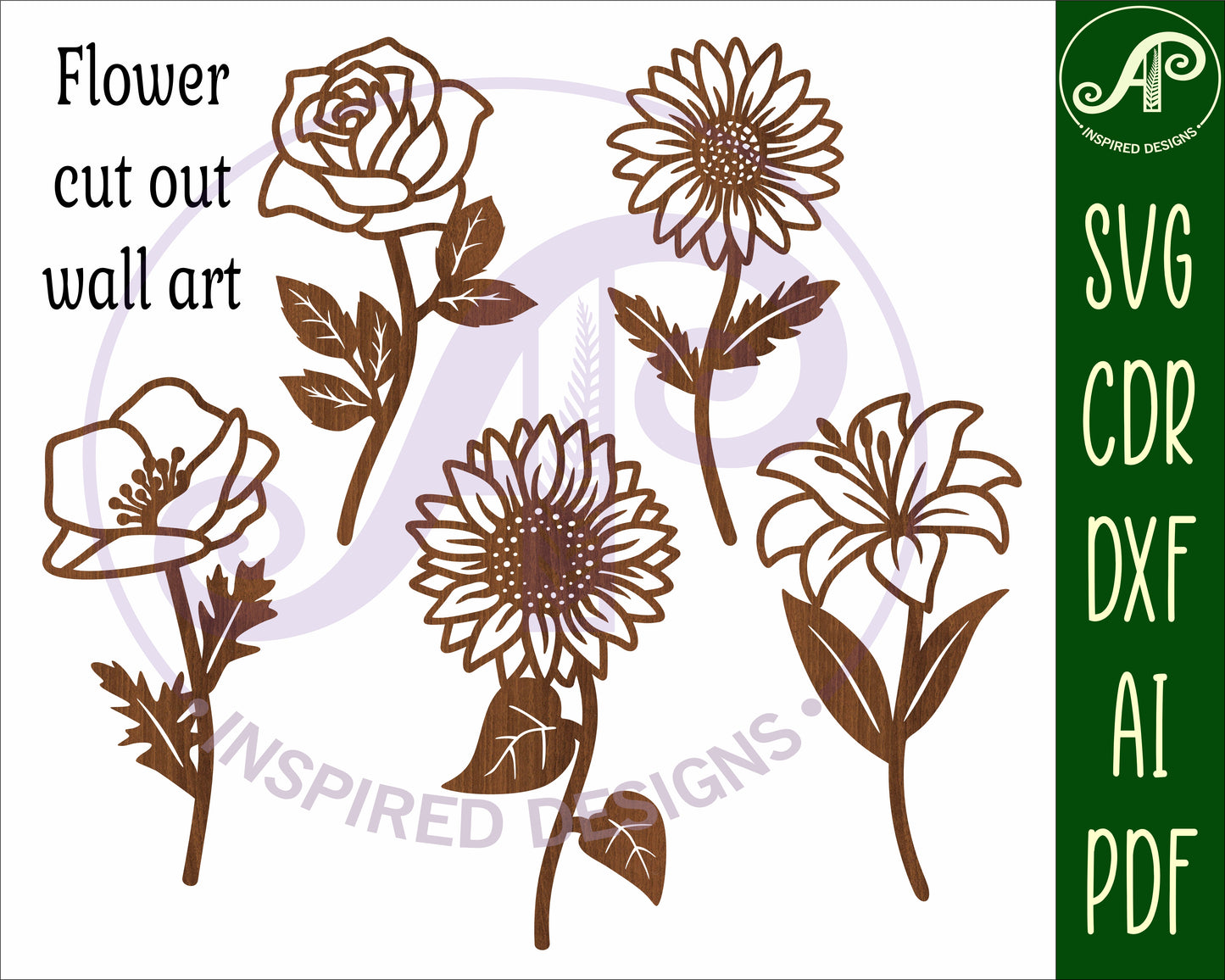 Flower cut out wall sign designs SVG / DXF / AI / PDF / CDR