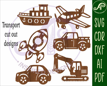 Transport vehicles designs, 6 silhouette shapes wall signs