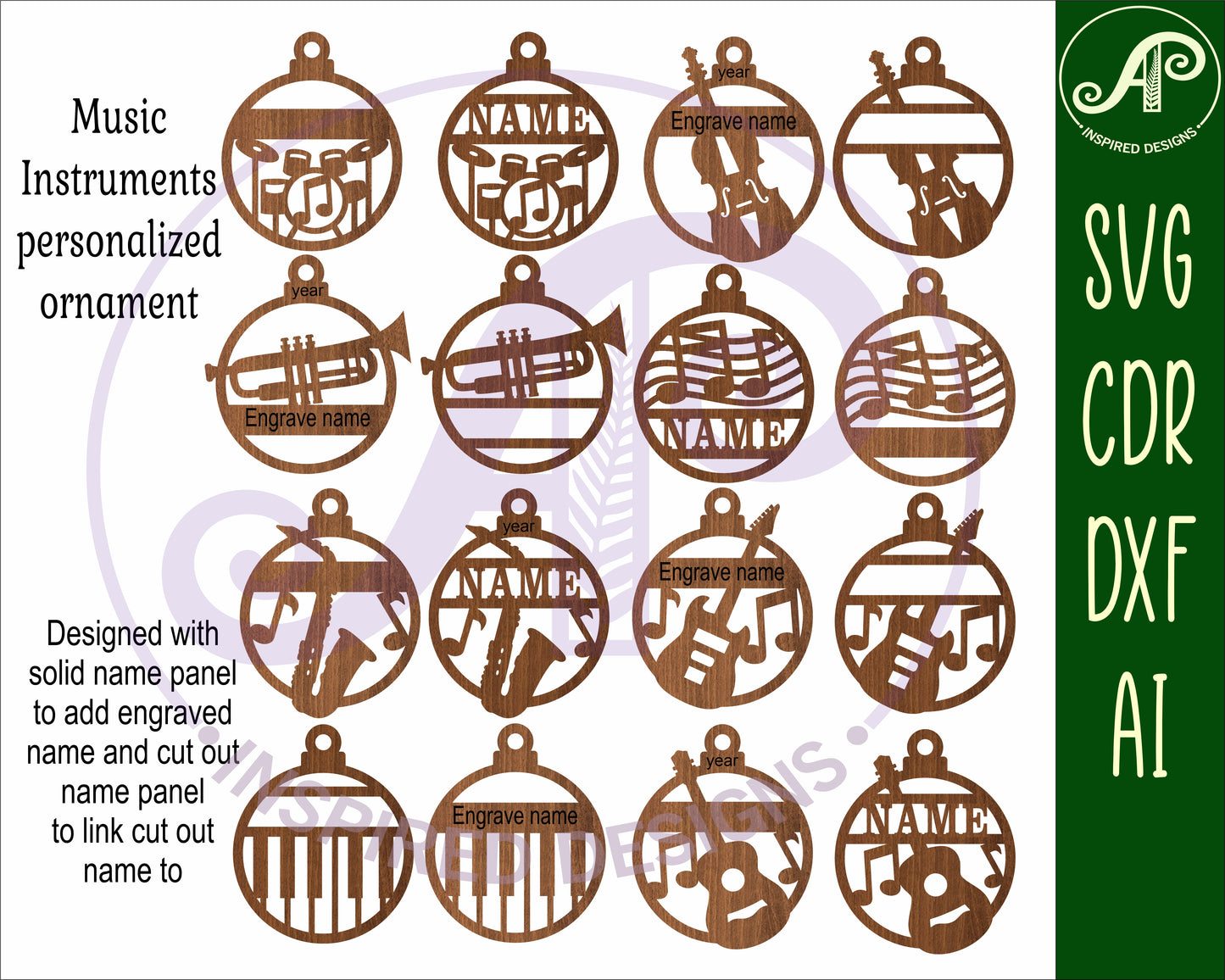 Music instruments Christmas Ornament SVG laser cut files