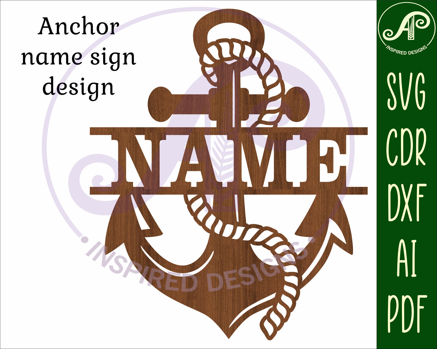 Anchor two layer shape name sign design 2 SVG / DXF / AI / PDF / CDR