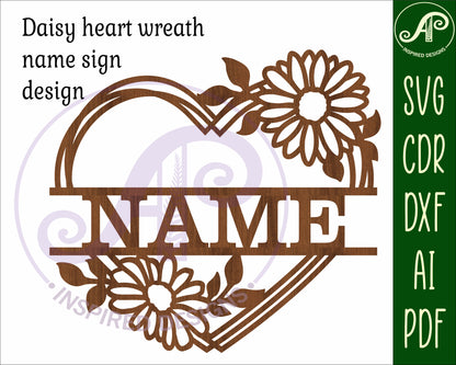 Daisy flower heart shape name sign SVG / DXF / AI / PDF / CDR