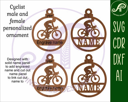 Cyclist Christmas Ornament SVG laser cut files