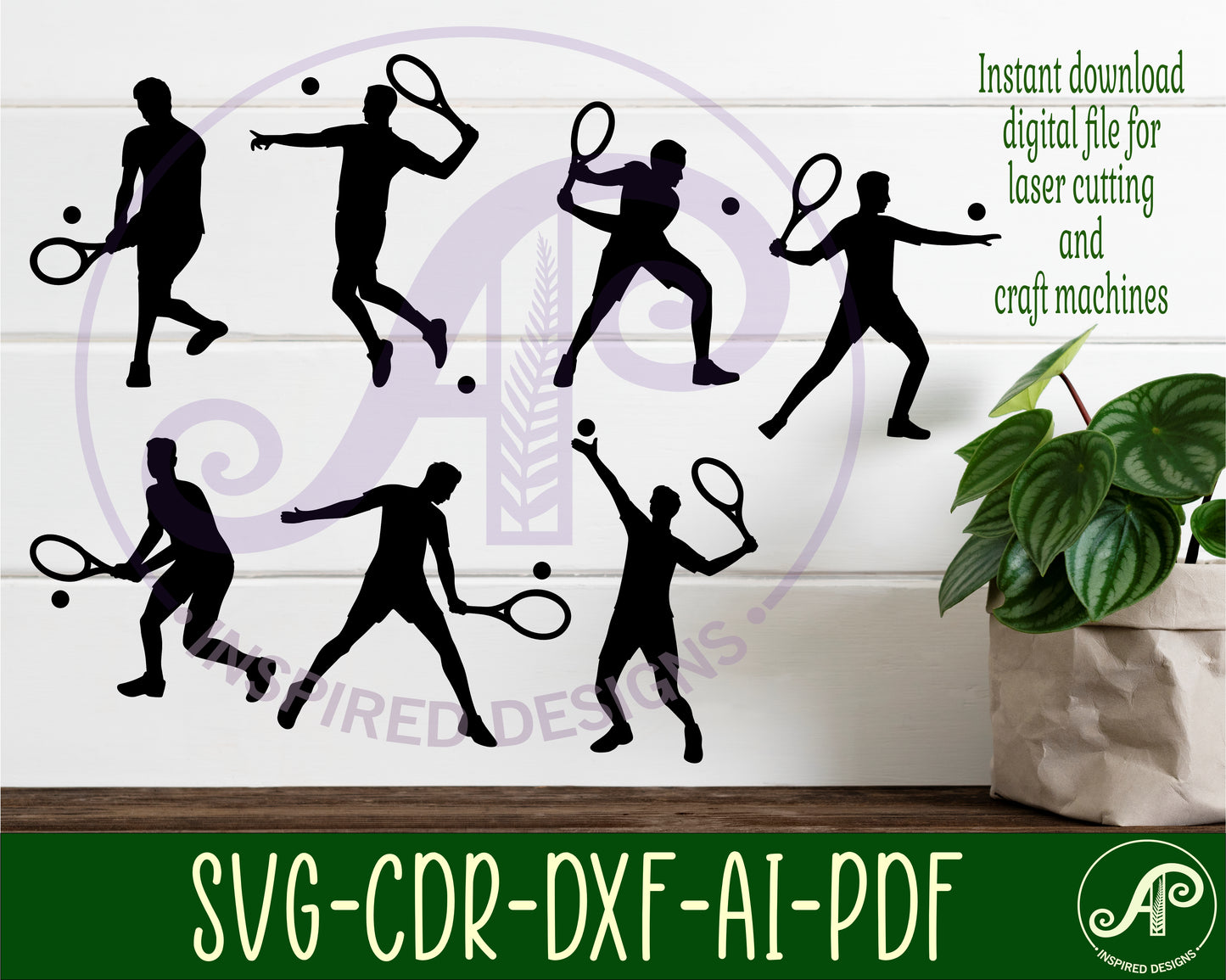 Tennis male players designs, 7 silhouette shapes