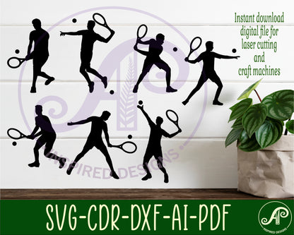 Tennis male players designs, 7 silhouette shapes