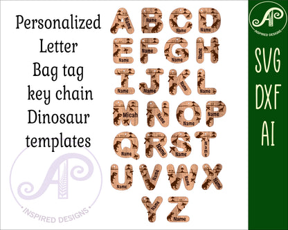 Dinosaur letter tag designs SVG / DXF / AI