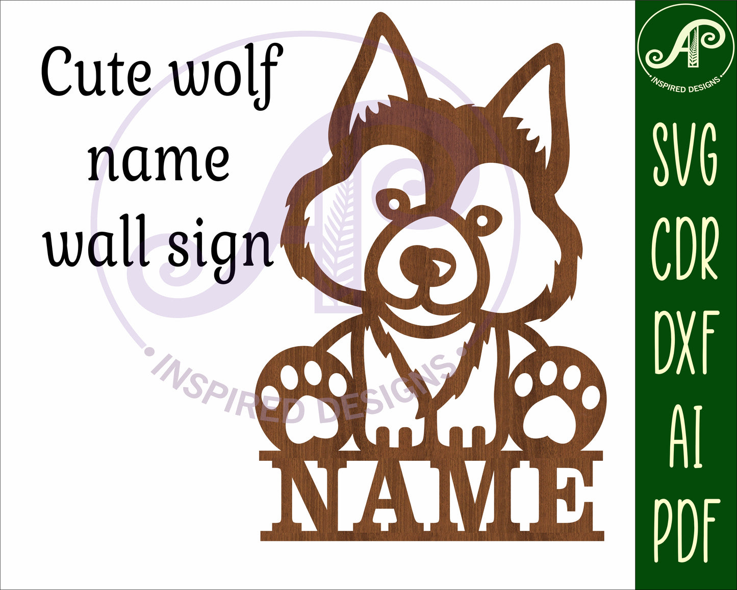 Cute Wolf shape name sign SVG / DXF / AI / PDF / CDR