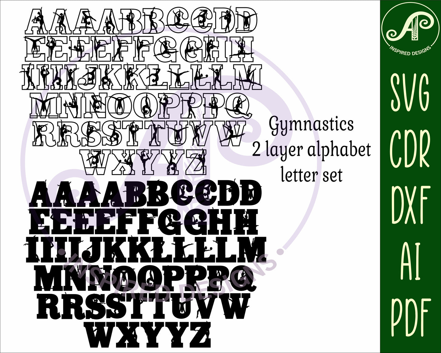 Gymnast alphabet letter set. 55 letter options