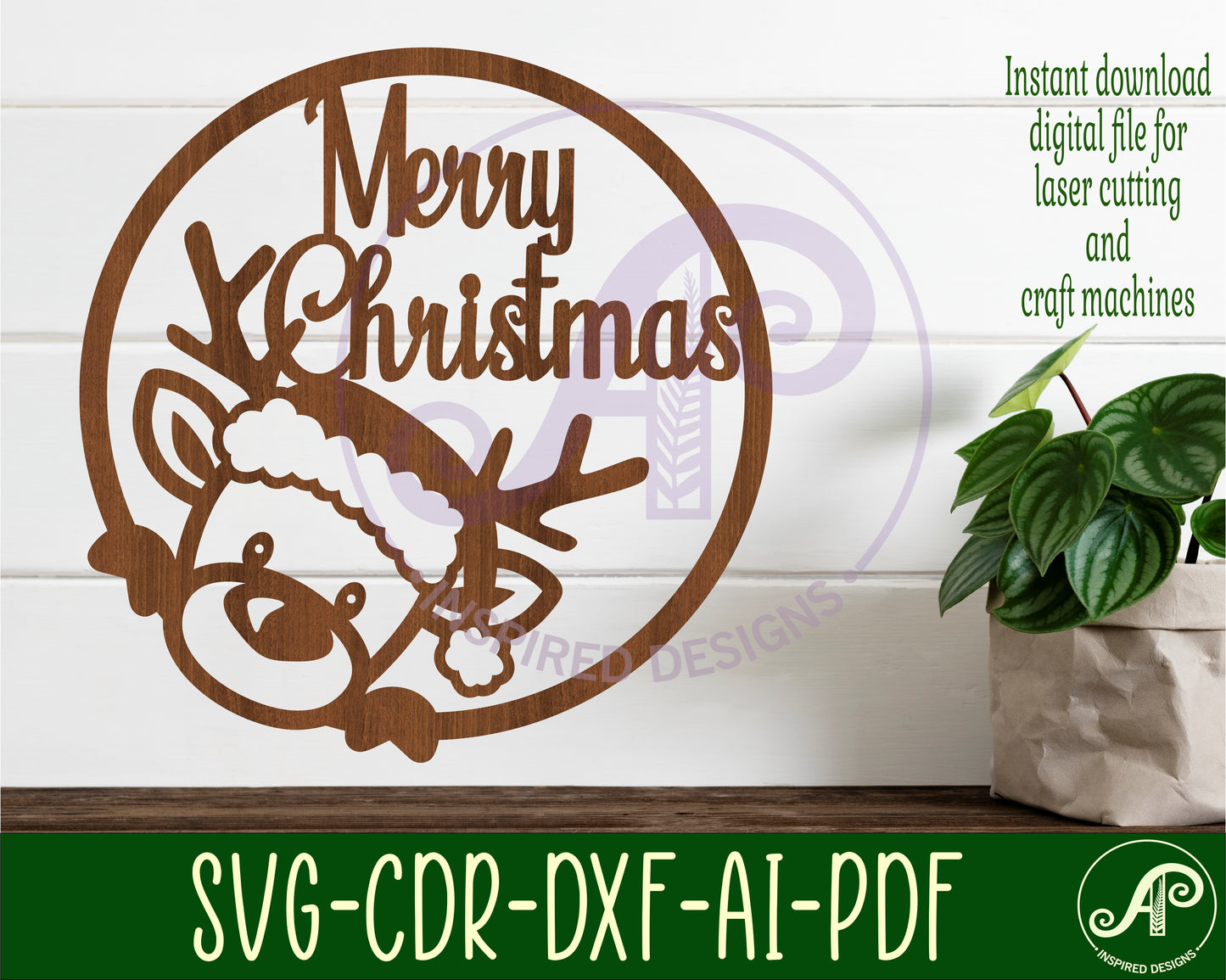 Reindeer Merry Christmas wall sign design SVG / DXF / AI / PDF / CDR