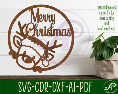 Reindeer Merry Christmas wall sign design SVG / DXF / AI / PDF / CDR