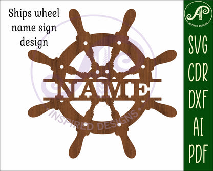 Ships wheel shape name sign SVG / DXF / AI / PDF / CDR