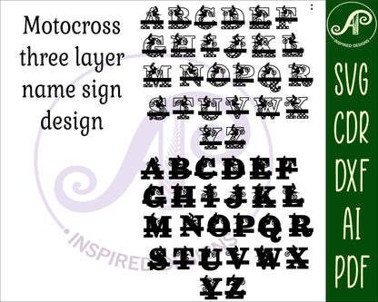 Motocross layered monogram sign SVG / DXF / AI / PDF / CDR