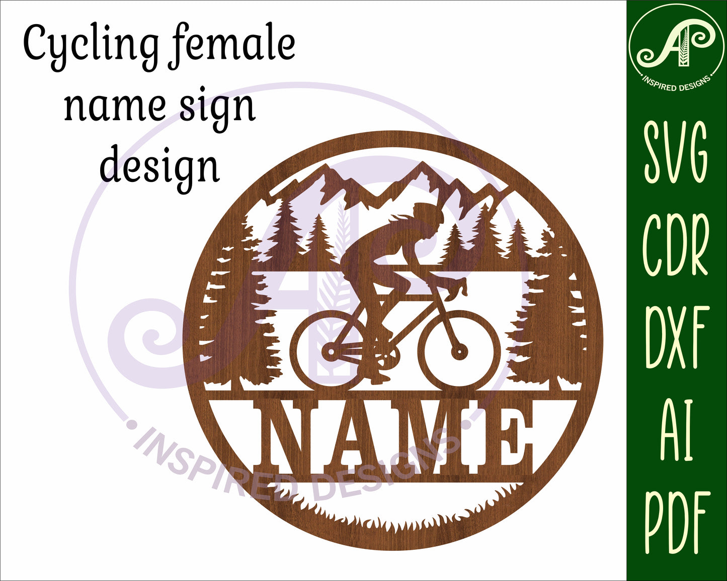 Cyclist female name wall sign. SVG / DXF / AI / PDF / CDR