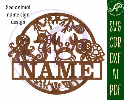 Cute sea animals name wall sign. SVG / DXF / AI / PDF / CDR