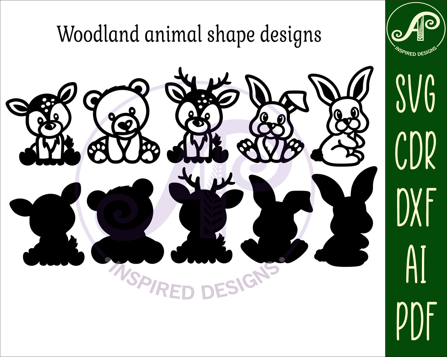 Woodland animals set 1 designs, 5 two layer shapes