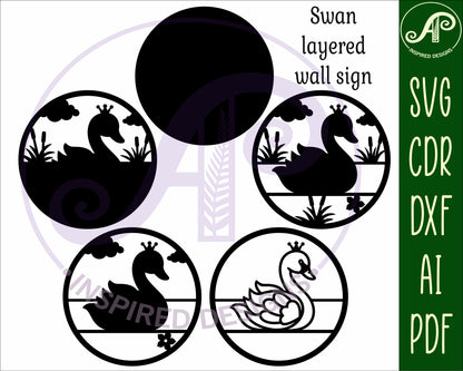 Swan layered wall sign design SVG / DXF / AI / PDF / CDR