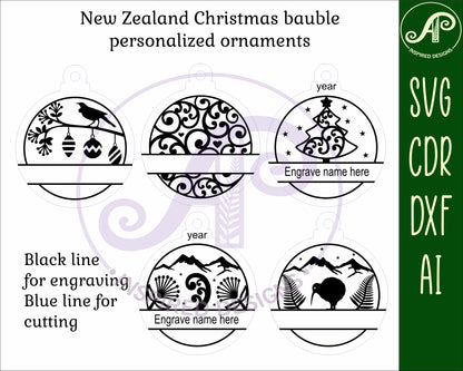 5 New Zealand, kiwiana  engraved ornament designs SVG / DXF / AI