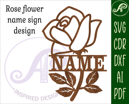 Rose flower shape name sign SVG / DXF / AI / PDF / CDR