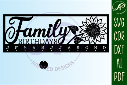 Family birthday calendar sunflower design  SVG / DXF / AI / PDF / CDR