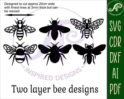 Bee designs, 3 silhouette shapes