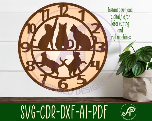 Cats silhouette wall clock template designs