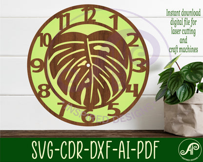 Monstera leaf wall clock template design