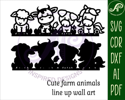 Cute farm animal line up wall sign design SVG / DXF / AI / PDF / CDR