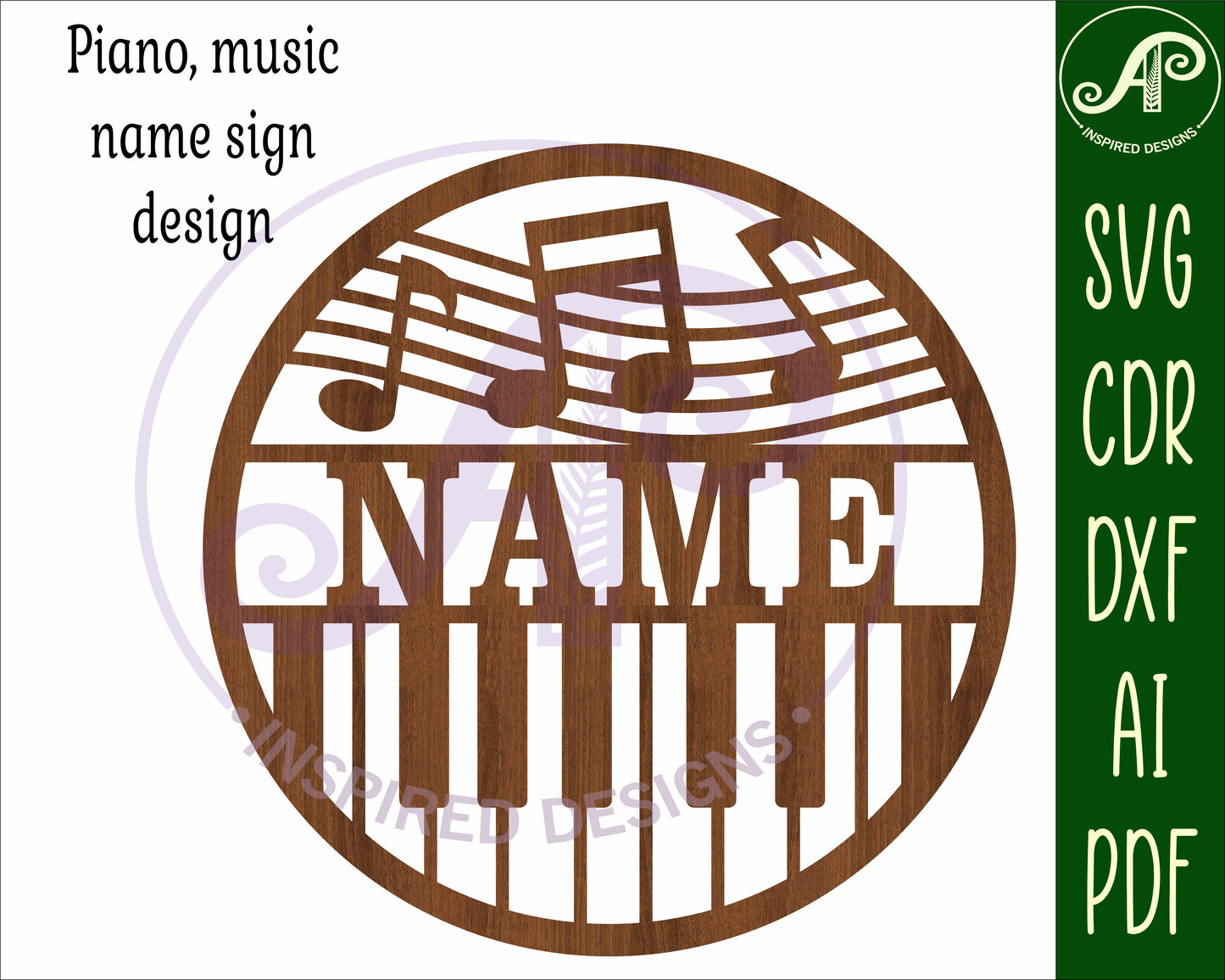 Music piano name wall sign. SVG / DXF / AI / PDF / CDR