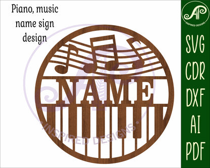 Music piano name wall sign. SVG / DXF / AI / PDF / CDR