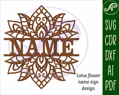 Lotus flower design shape name sign SVG / DXF / AI / PDF / CDR